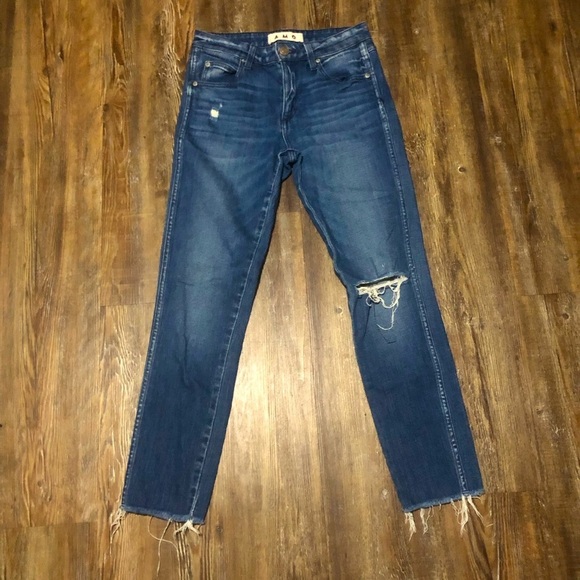 AMO Denim - AMO Jeans Women's 26 Stix Crop Night Owl w/Destroy Frayed Hem Mid Rise Denim